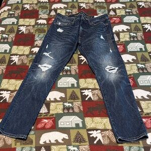 American Eagle Outfitters Men’s Dark Blue Distressed Slim Straight Jeans
